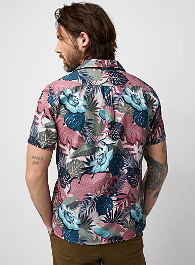 Public Beach Pink/Green Tropical Print Maui 2.0 4-Way Stretch Short Sleeve Shirt