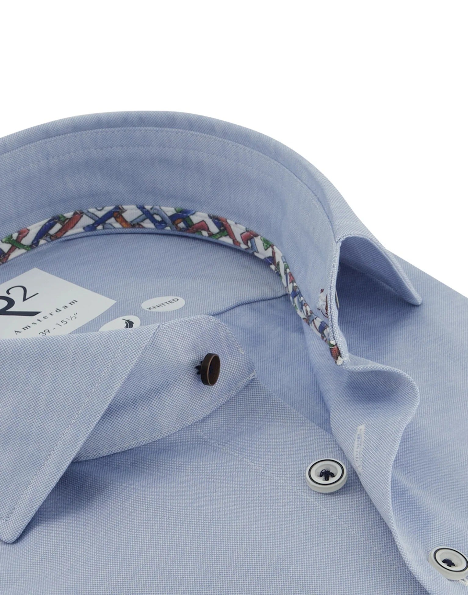Brand Partner,R2 Amsterdam, R2 Amsterdam Light Blue Knitted Long Sleeve Button Up Shirt, Blue, Small-40-Tag38