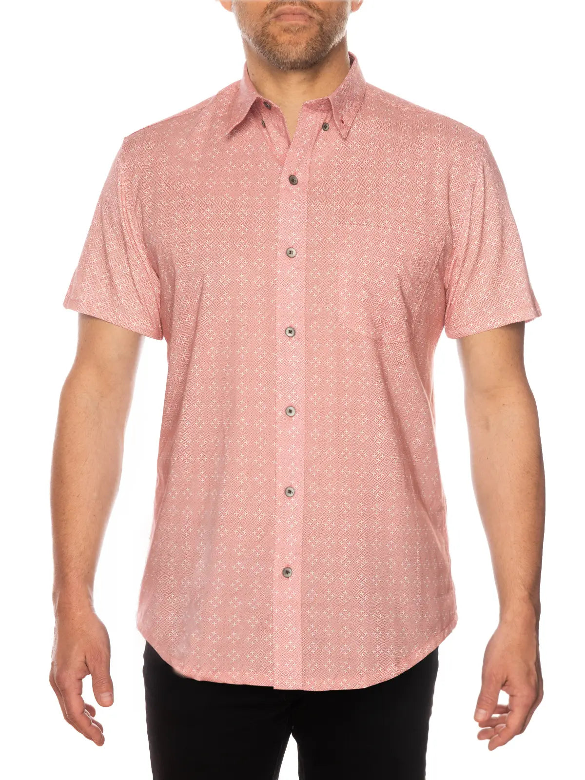 W.R.K., W.R.K Reworked Red Geo Print Short Sleeve Shirt, Red, Large-44-TagL