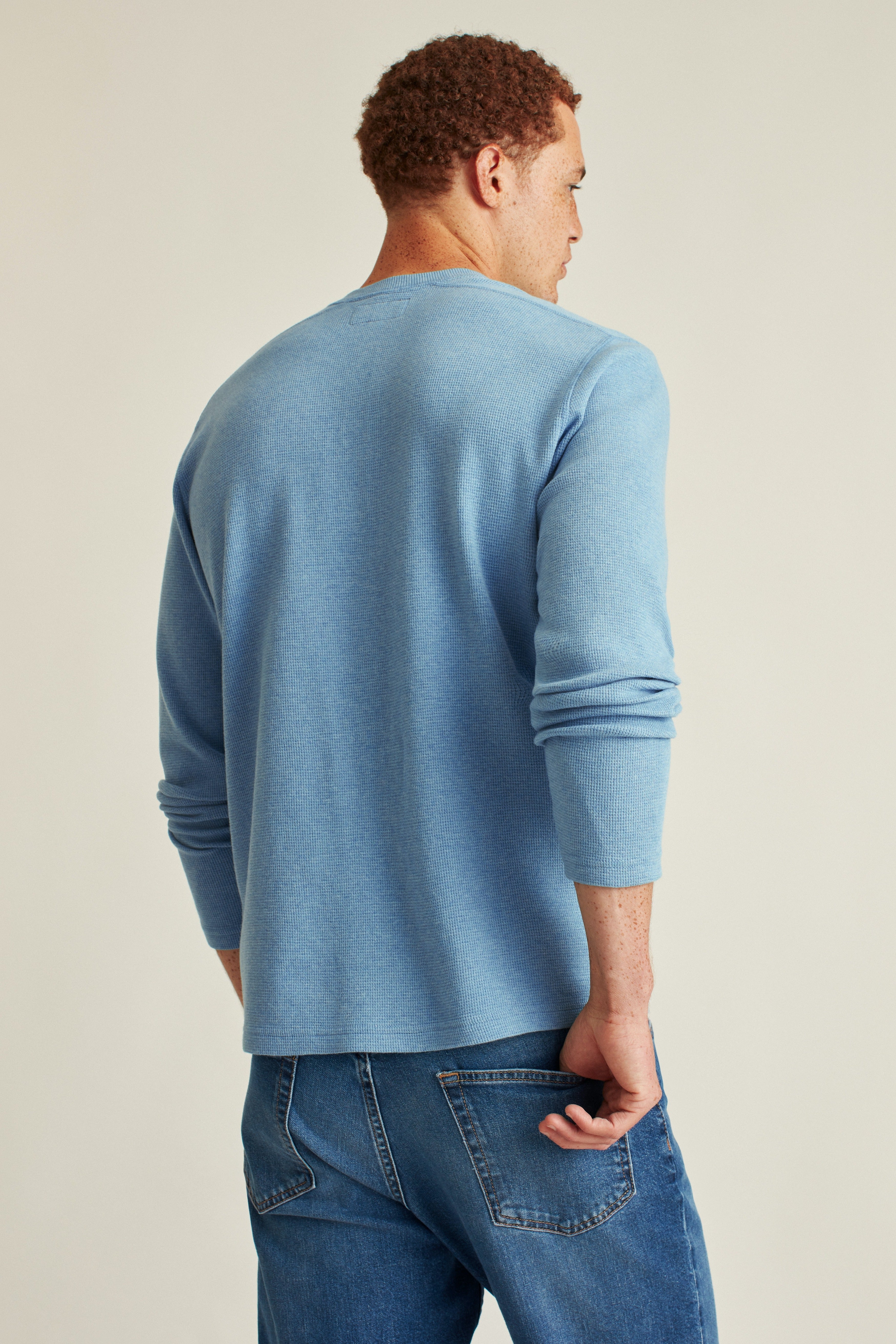 Wholesale,Bonobos, Bonobos Heather Cyan Textured Long Sleeve Henley, Blue, Large-45-TagL