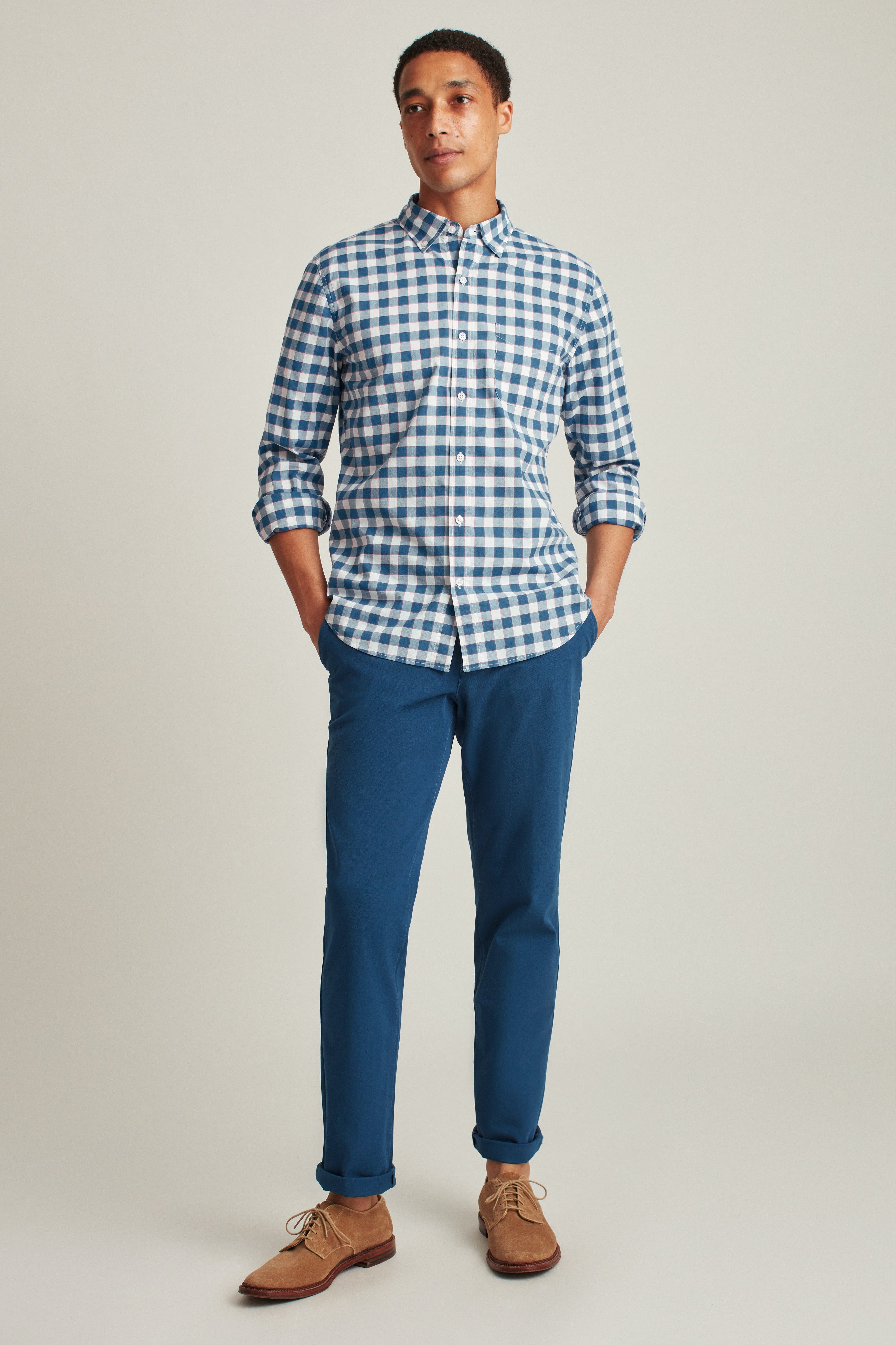 Wholesale,Bonobos, Bonobos Navy Check Print Stretch Long Sleeve Shirt, Blue, Medium-42-TagM