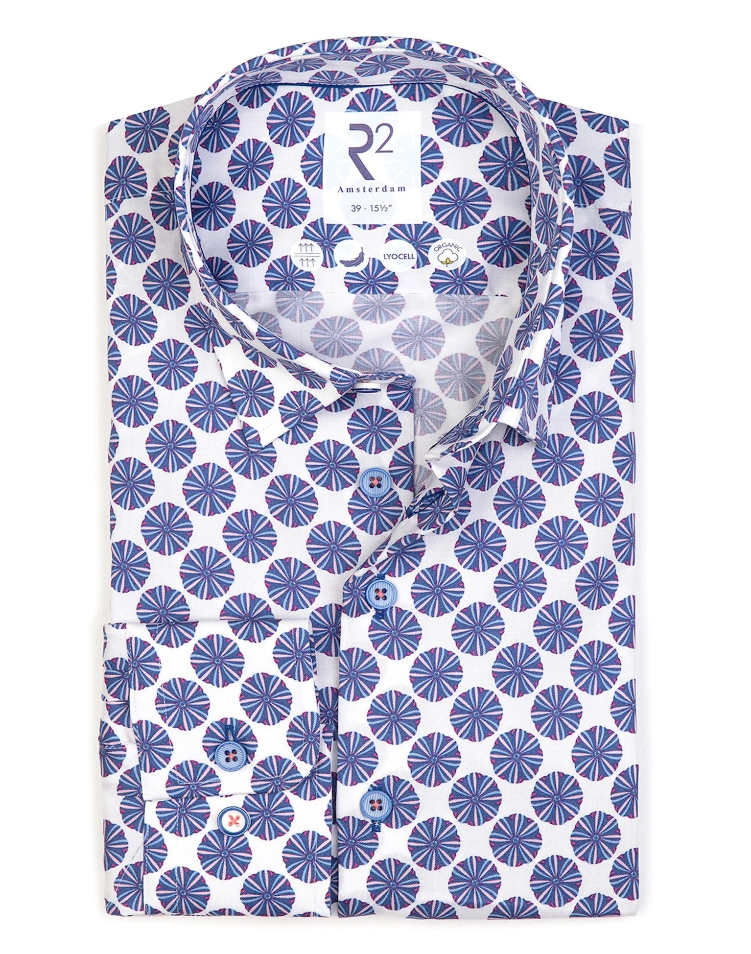 Brand Partner,R2 Amsterdam, R2 Amsterdam Blue Hot Air Ballon Print Long Sleeve Button Up Shirt, Blue, Small-41-Tag39