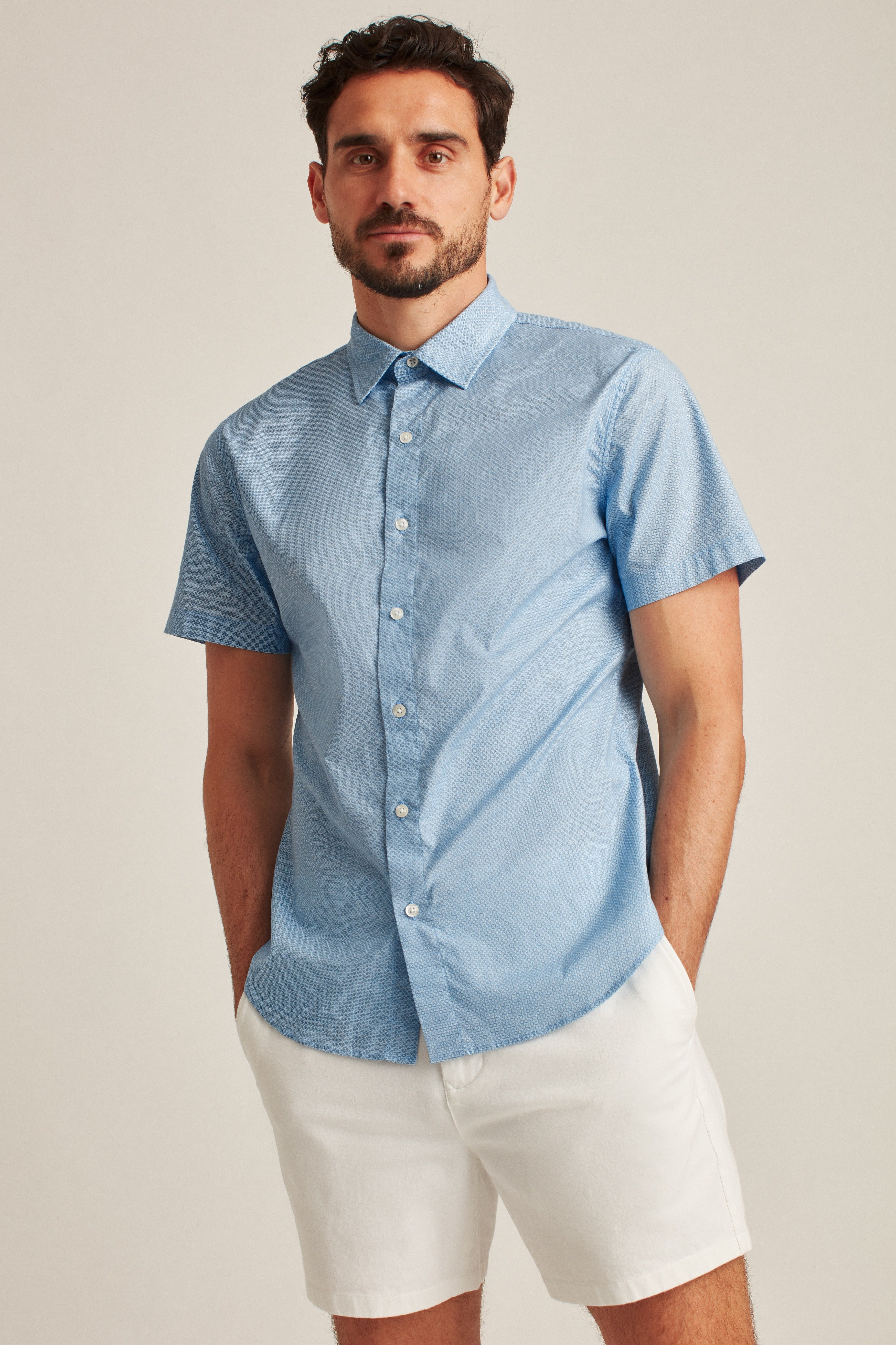 Wholesale,Bonobos, Bonobos Blue Geo Print Stretch Short Sleeve Shirt, Blue, Extra Large-48-TagXLLarge-45-TagLMedium-42-TagMSmall-40-TagS