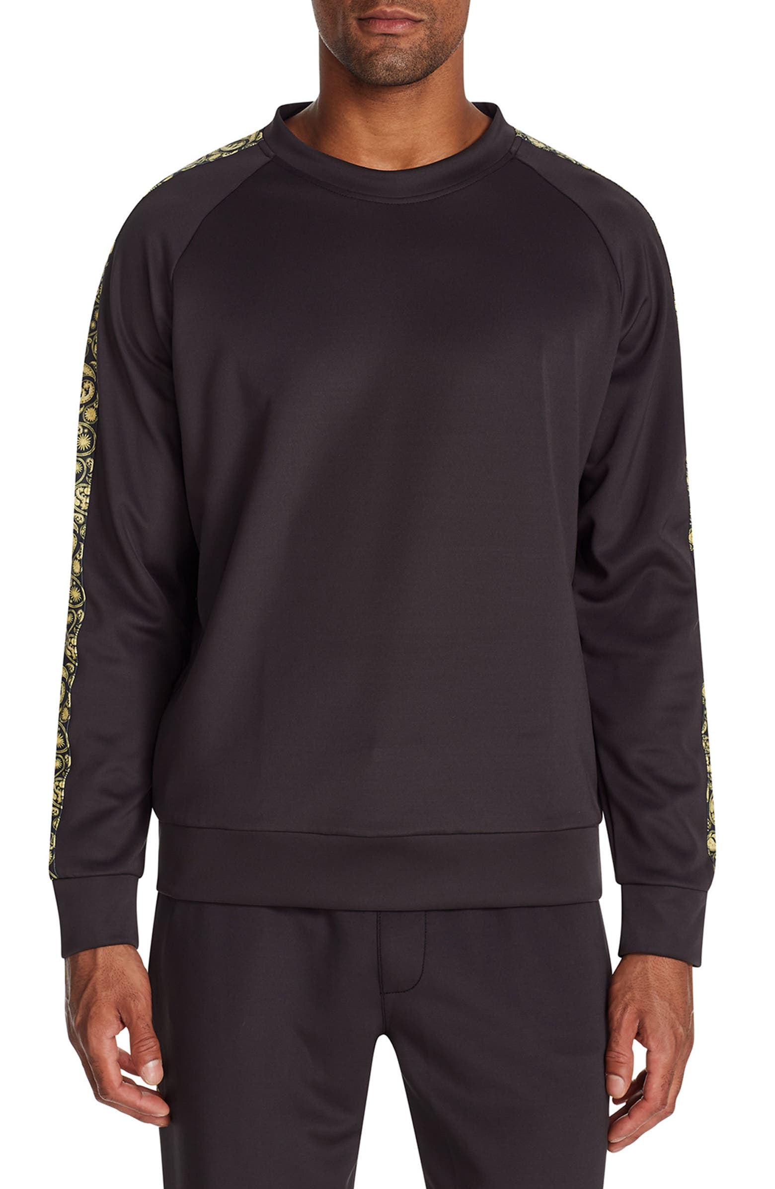 NORDSTROM RACK, Tallia Black Paisley Stripe Detail Raglan Pullover, Black, Medium-45-TagM