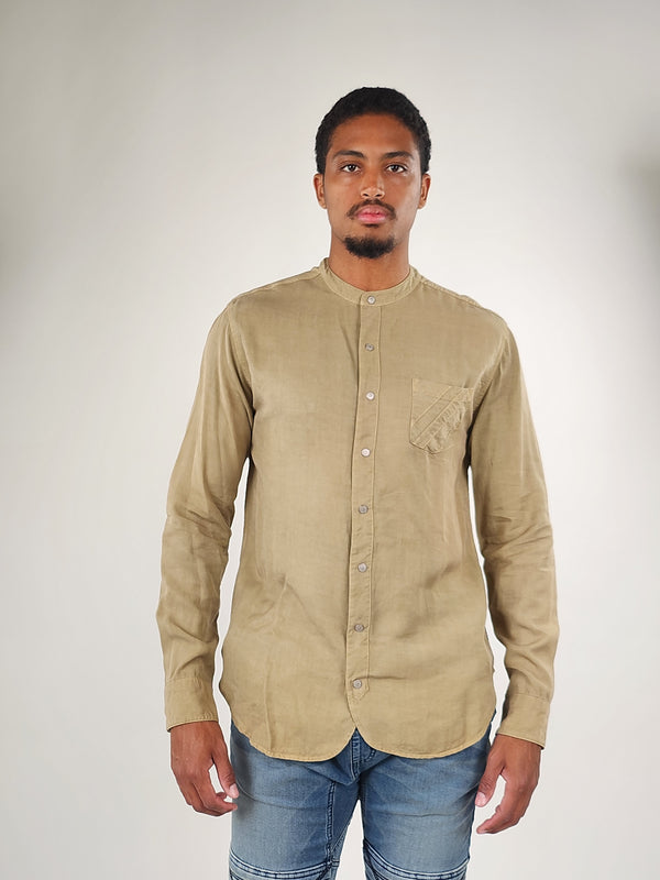 Reese De Luca Beige Green Long Sleeve Snap Button Shirt