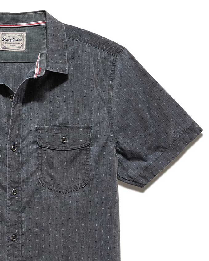 Wholesale,Flag & Anthem, Flag & Anthem Charcoal Gradendale Vintage Soft Dot Print Short Sleeve Shirt, Grey, Small-40-TagSMedium-42-TagMLarge-44-TagLExtra Large-48-TagXLExtra Extra Large-52-TagXXL