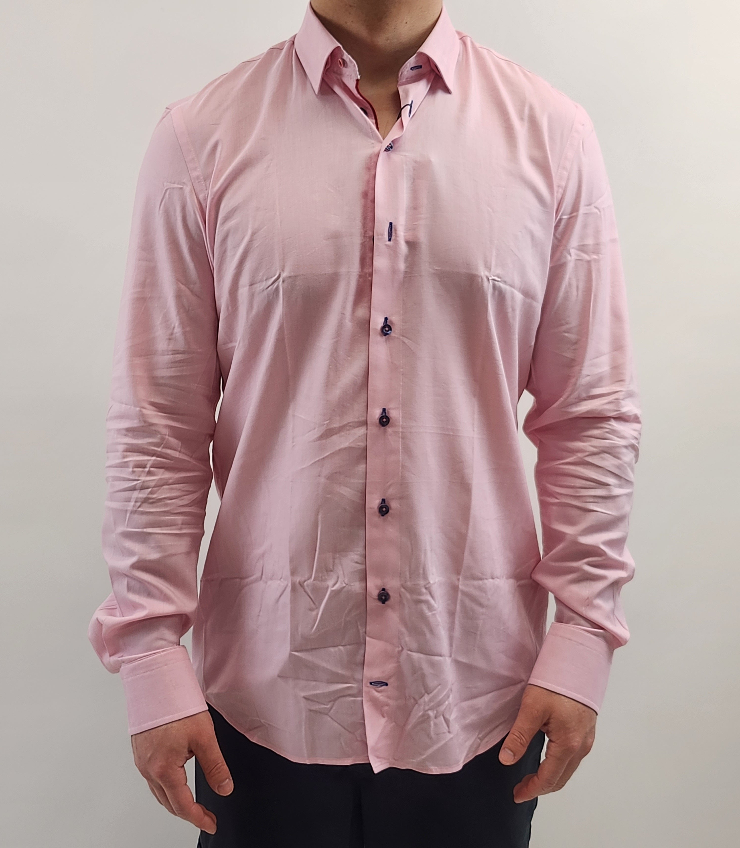 Brand Partner,R2 Amsterdam, R2 Amsterdam Pink Long Sleeve Button Up Shirt with Star Flower Contrast, Pink, Small-41-Tag39Medium-43-Tag41