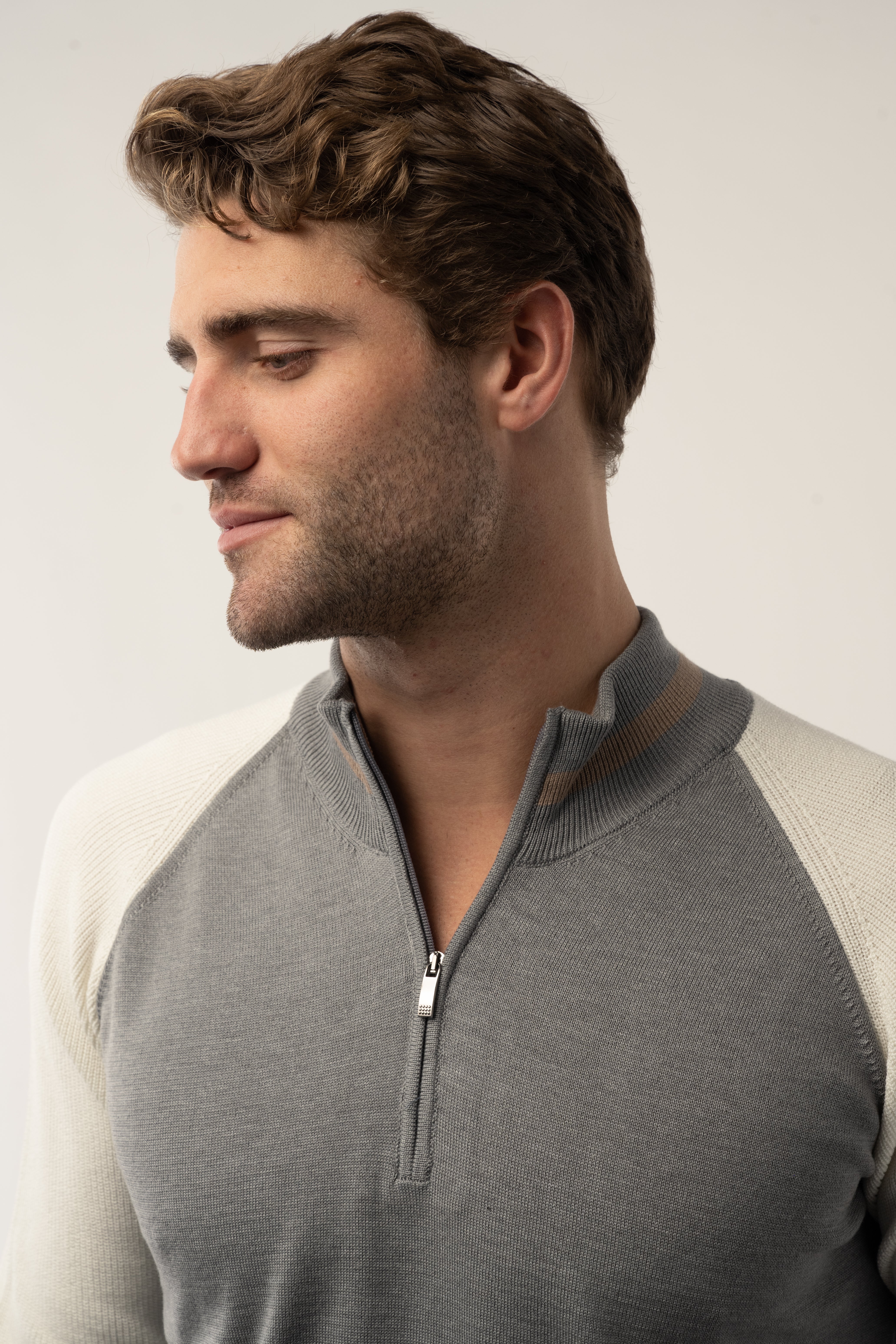 Wholesale,Luchiano Visconti, Luchiano Visconti Grey/Cream Quarter Zip Long Sleeve Pullover, Grey, Small-41-TagS