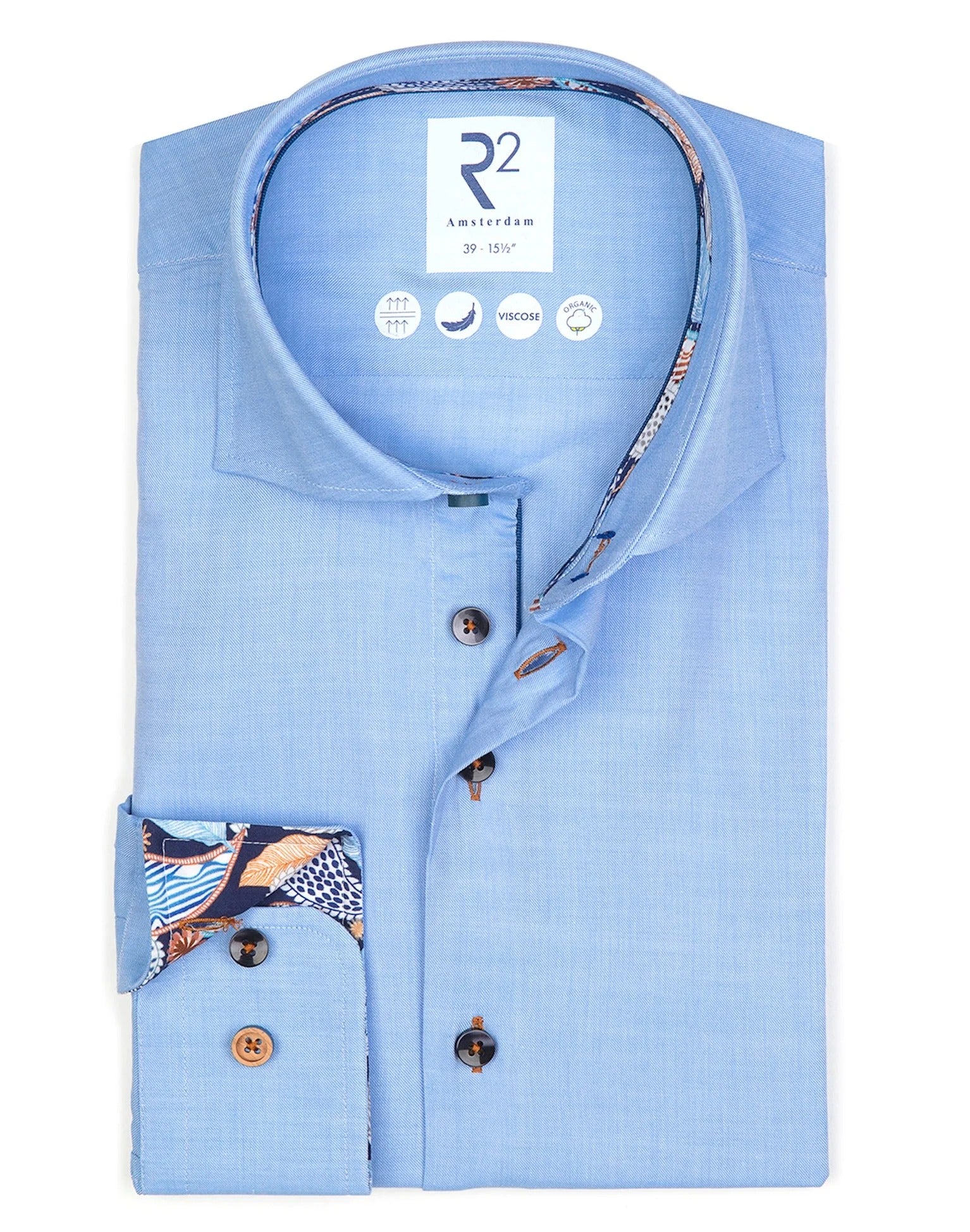 Brand Partner,R2 Amsterdam, R2 Amsterdam Blue Cotton/Viscose Shirt with Paisley Contrast, Blue, Large-44-Tag41