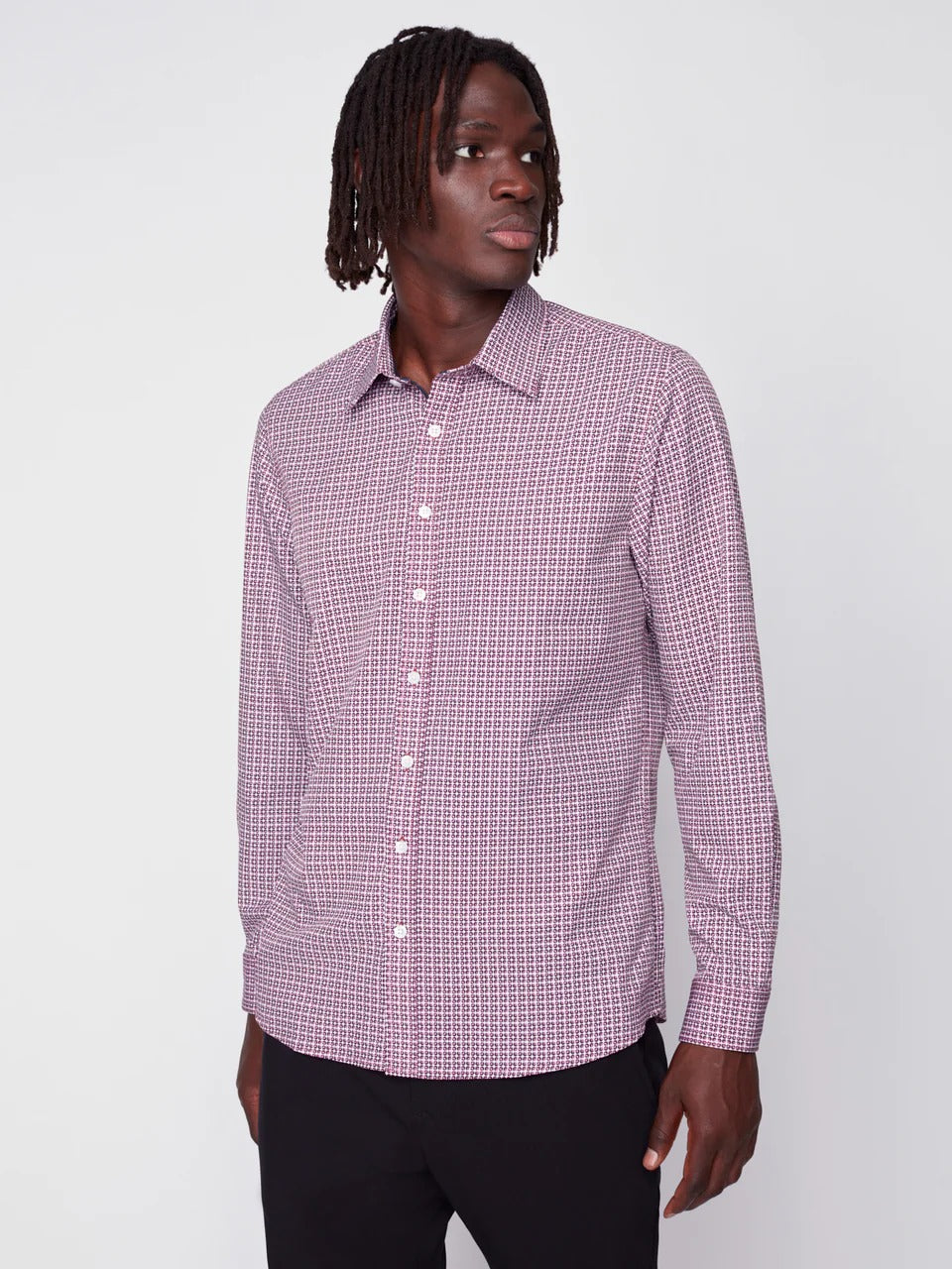 Wholesale,Projek Raw, Projek Raw Pink/Wine Geo Print Long Sleeve Stretch Shirt, Purple, Extra Large-48-TagXL