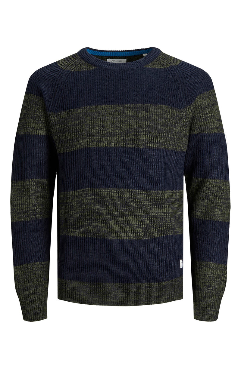Jack & Jones Forest Green & Navy Striped Crewneck Sweater