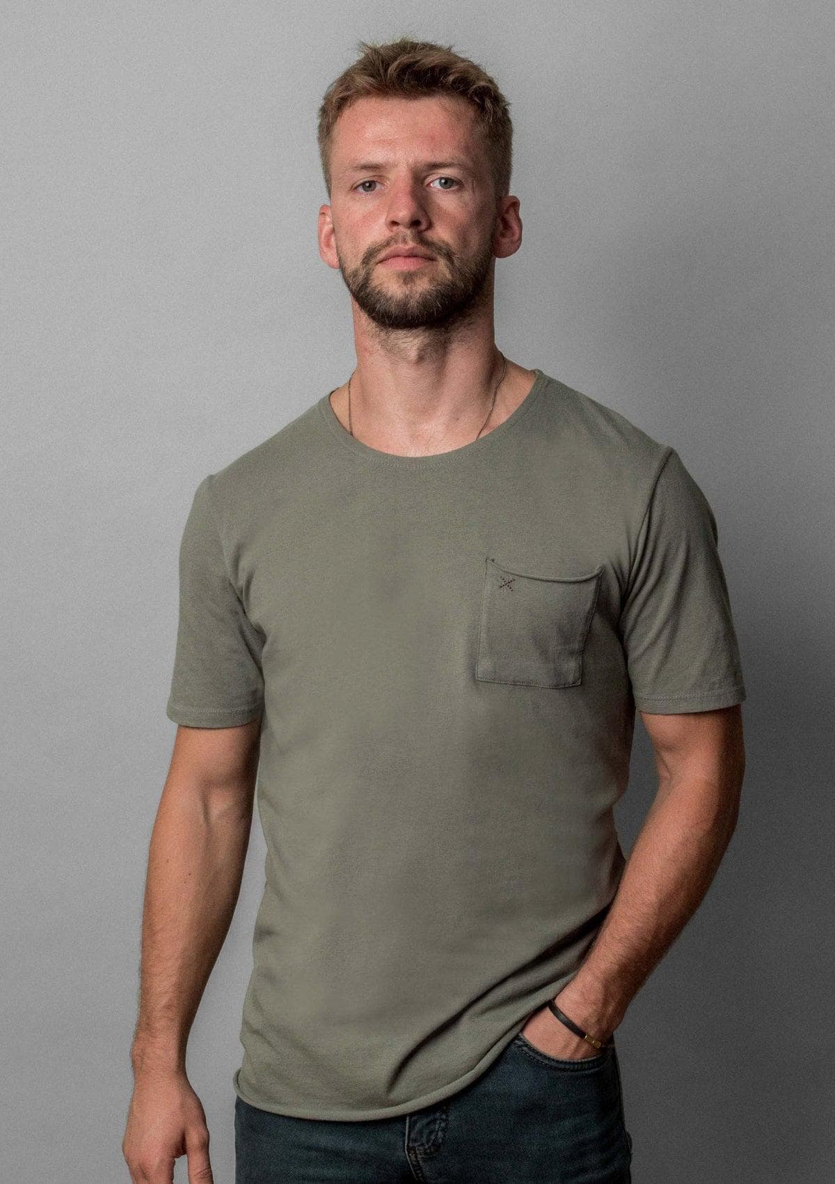 Brand Partner,Acapella, Acapella Military Green X Pocket Curved Hem Tee, Green, Extra Large-46-TagXL