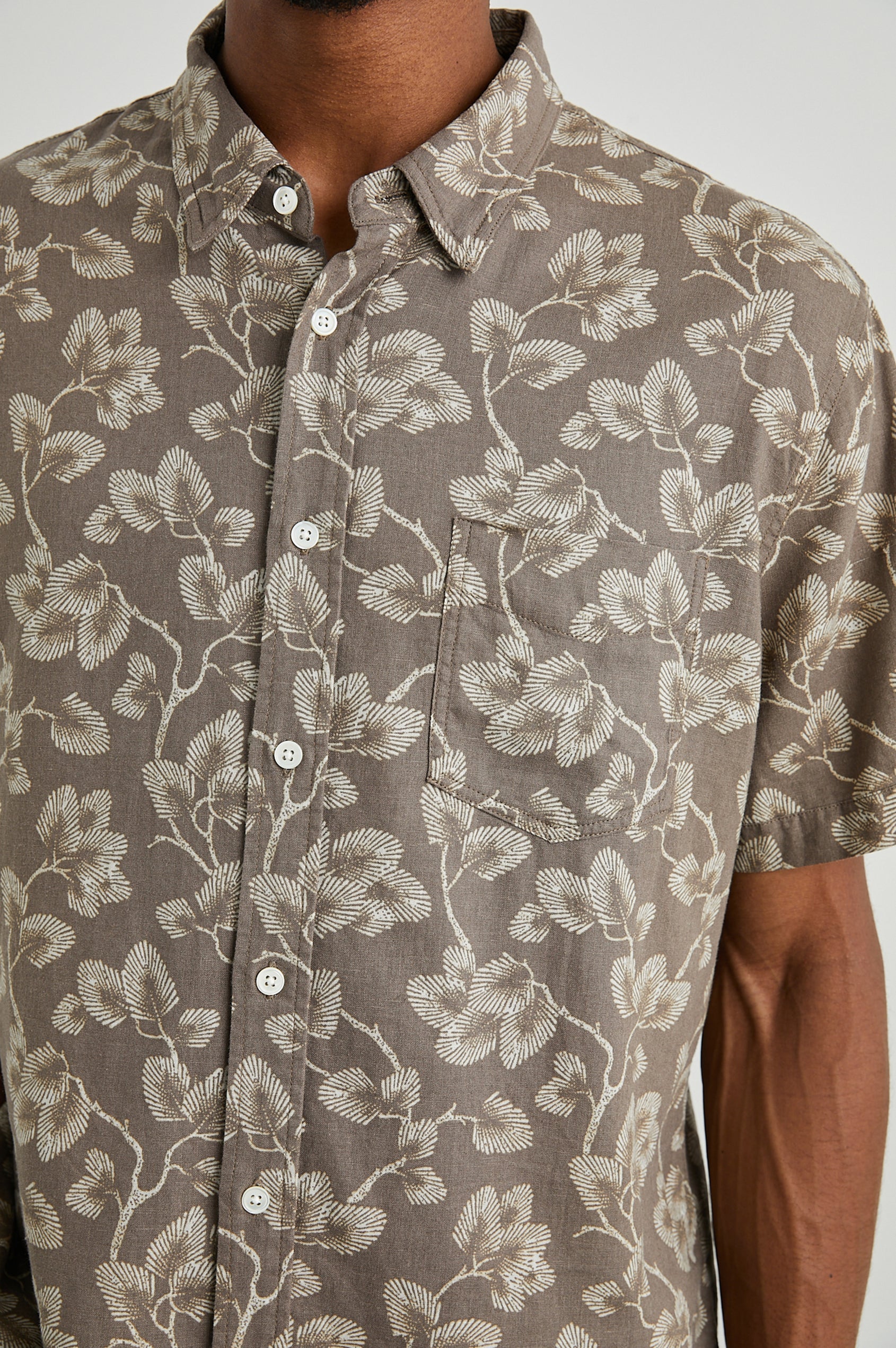 Wholesale,Rails, Rails Brown Japanese Maple Leaf Print Short Sleeve Button Up Shirt, Brown, Extra Large-50-TagXL