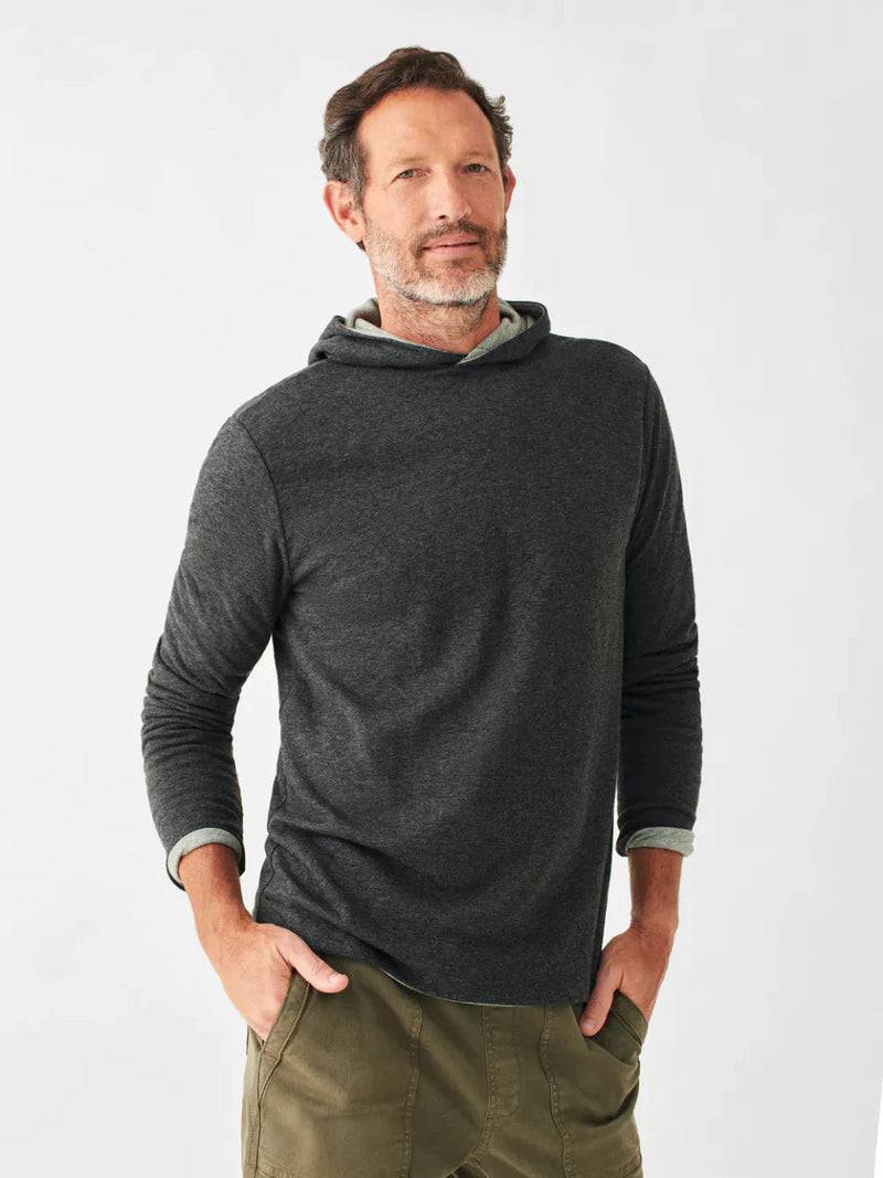 Faherty Heather Grey Reversible Knit Hoodie