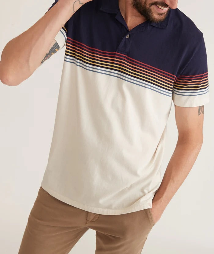 Marine Layer Navy Colorblock Stripe Short Sleeve Polo