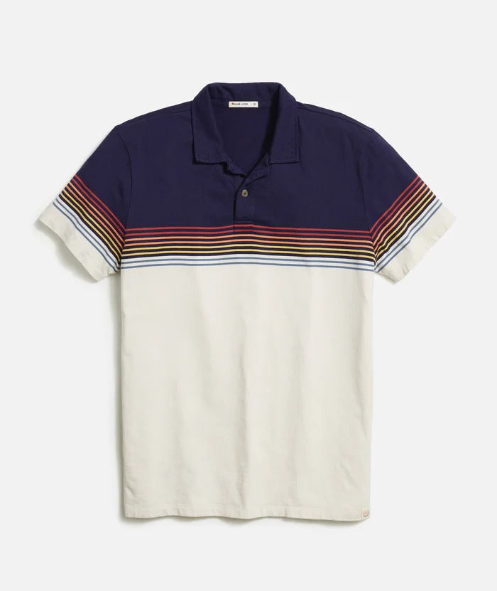 Marine Layer Navy Colorblock Stripe Short Sleeve Polo