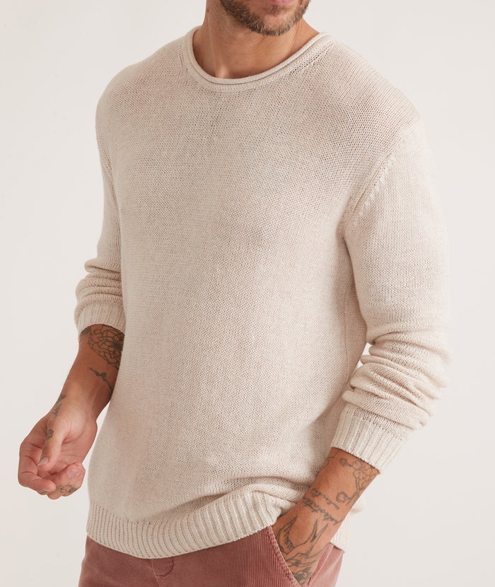 Wholesale,Marine Layer, Marine Layer Oatmeal Sterling Cotton/Linen Roll Neck Sweater, Cream, Large-46-TagL