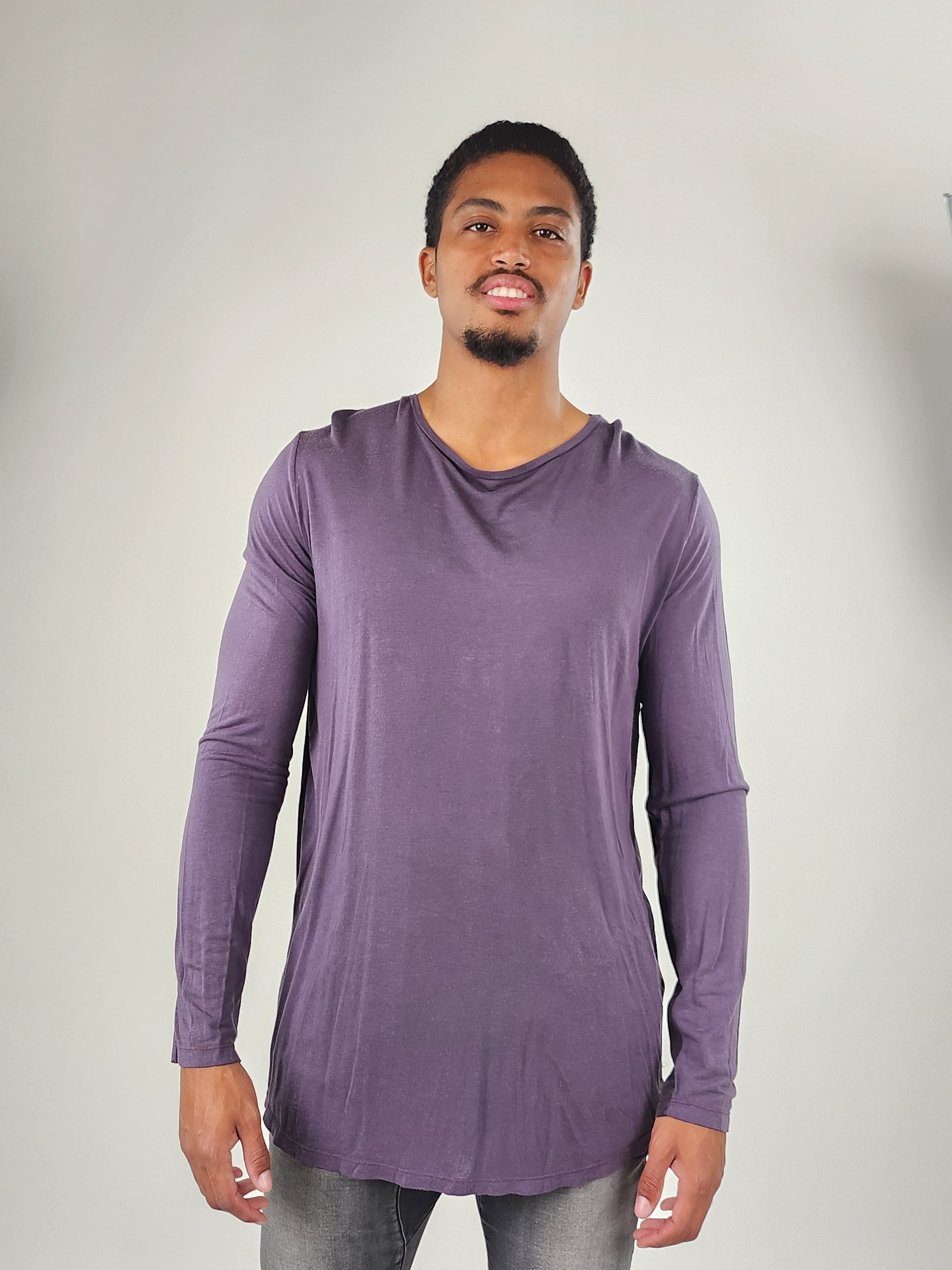 Wholesale,Reesedeluca, Reese De Luca Purple Long Sleeve T-Shirt with Back Contrast, Purple, Medium-42-TagM