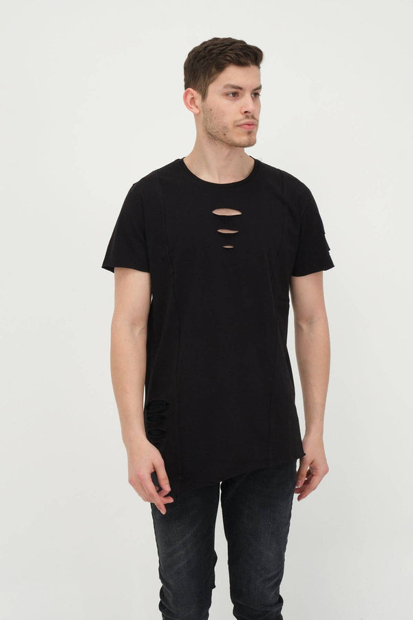 Ron Tomson Black Tee with Chest Slit