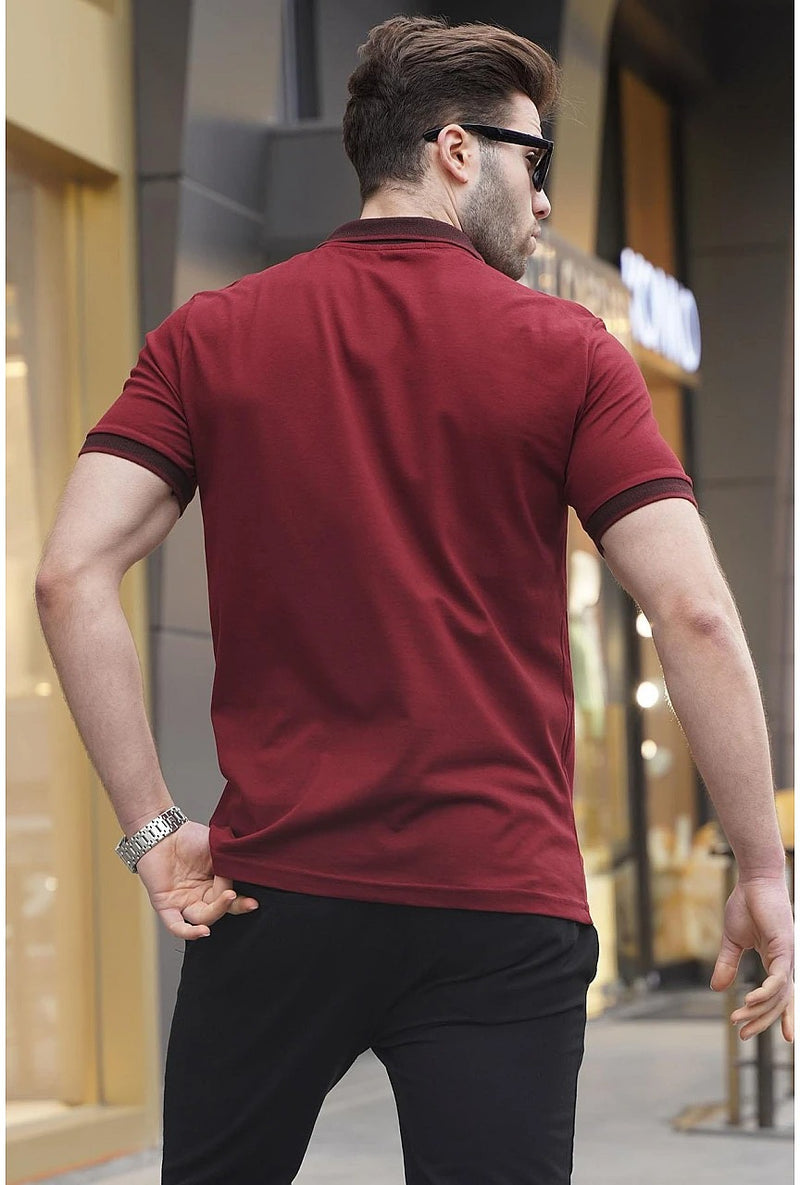 Madmext Maroon Red Mens Short Sleeve Polo