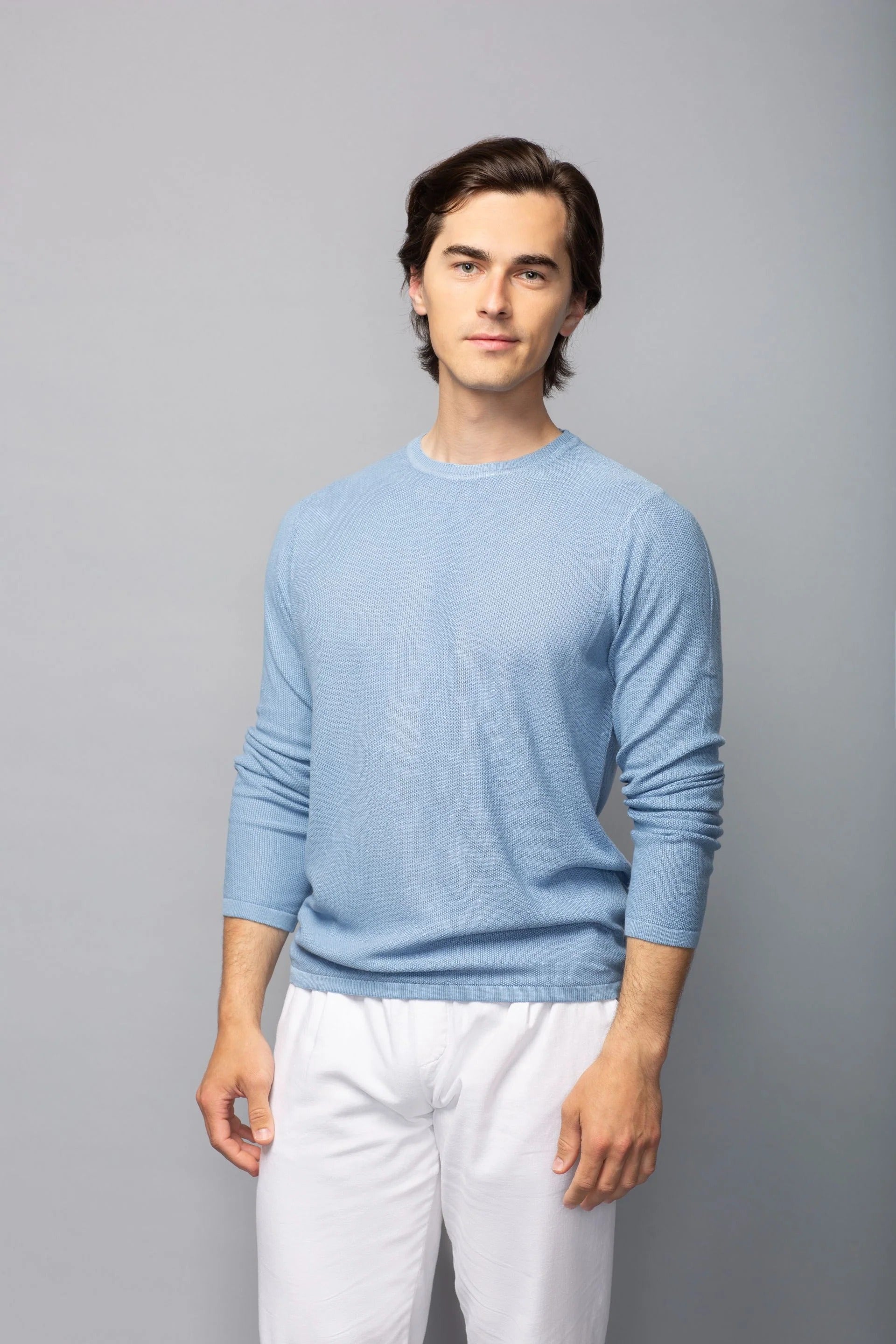 Brand Partner,Stitch Note, Stitch Note Sky Blue 100% Bamboo Crewneck Knit Sweater, Blue, Small-40-TagS