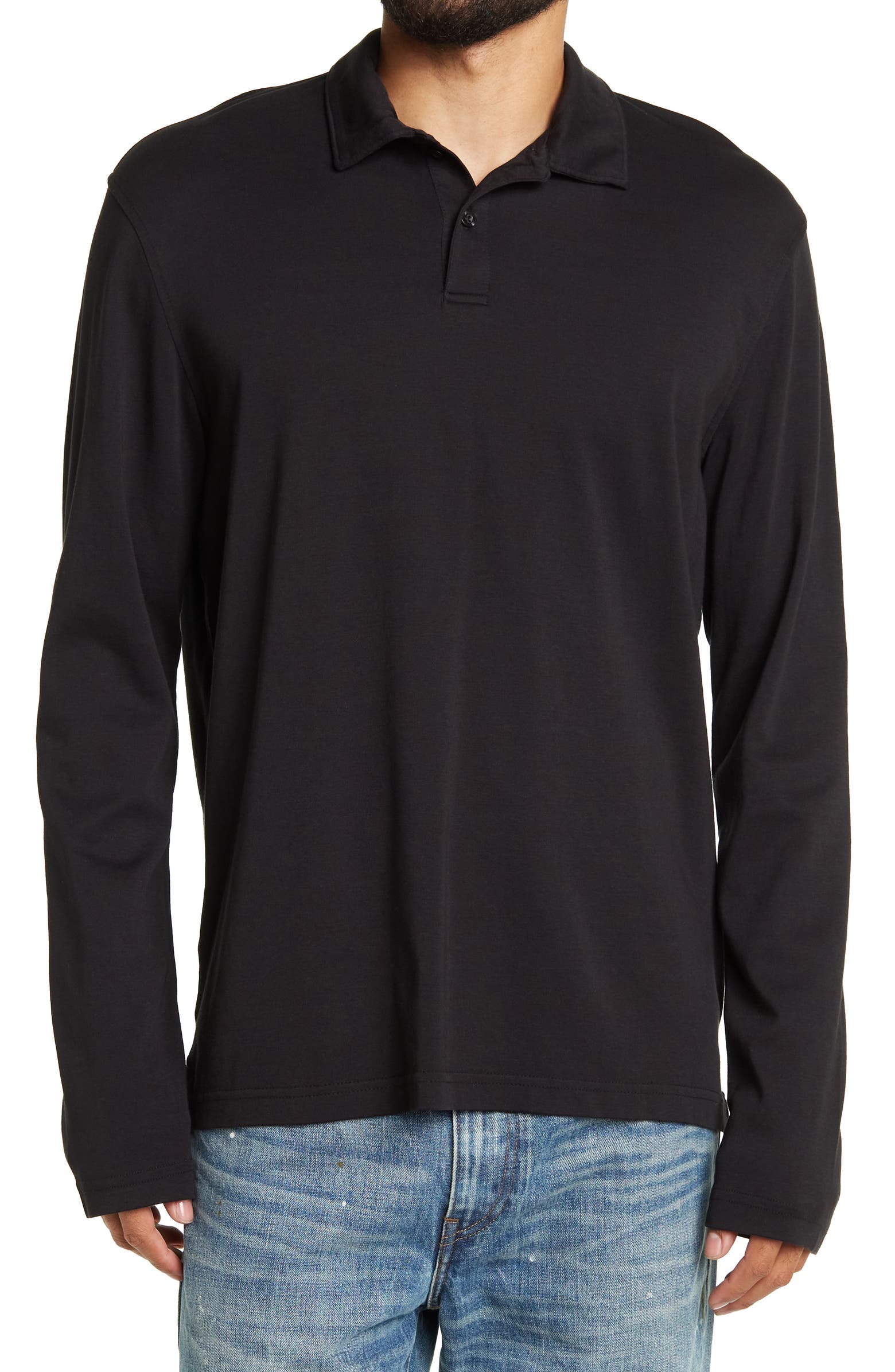 Nordstrom Rack,14th & Union, 14th & Union Black Longsleeve Knit Polo, Black, Small-37-TagS