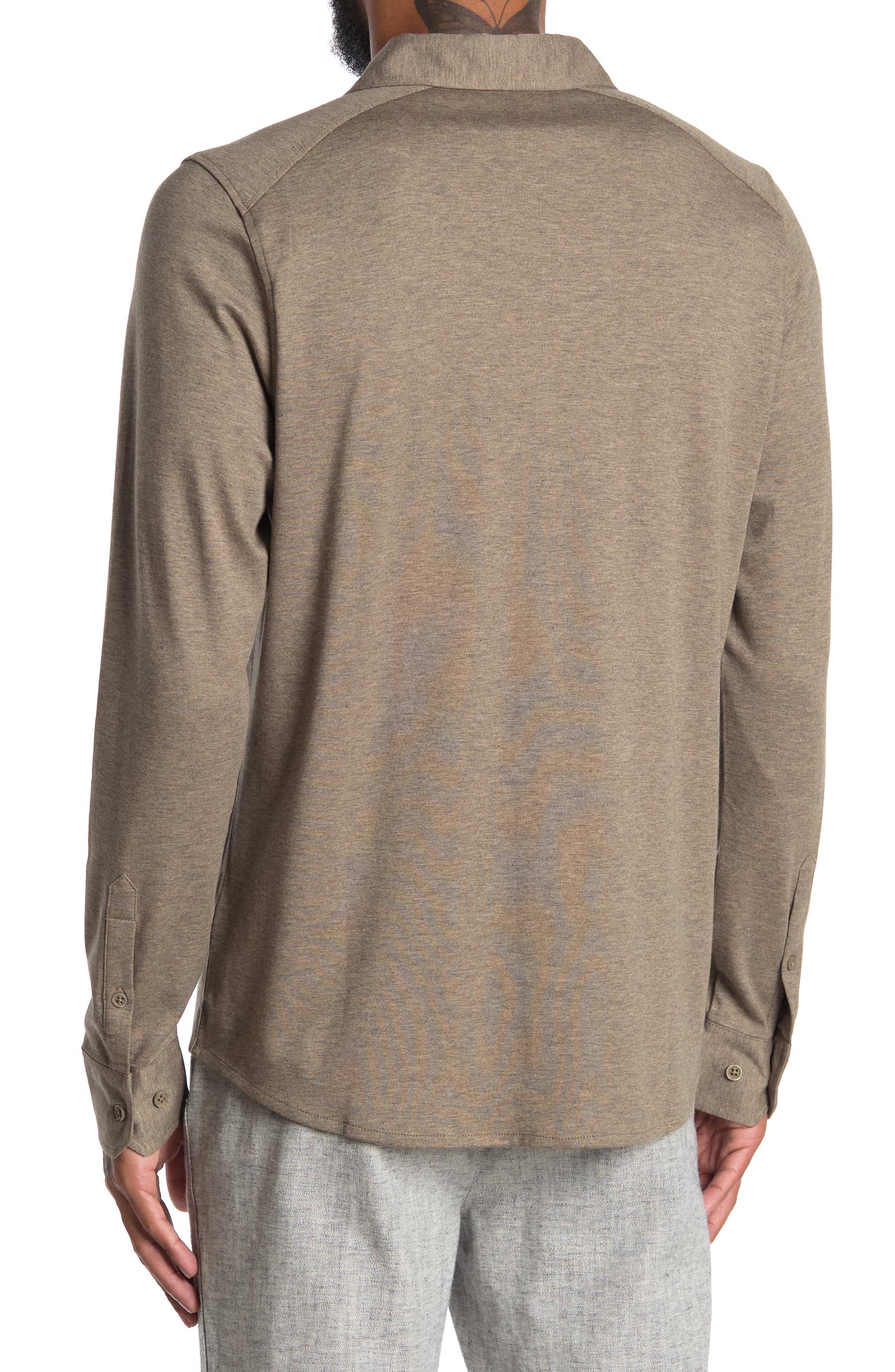 Nordstrom Rack,Raffi, Raffi Light Brown Heathered Knit Long Sleeve Button Up Shirt, Tan, Small-41-TagM