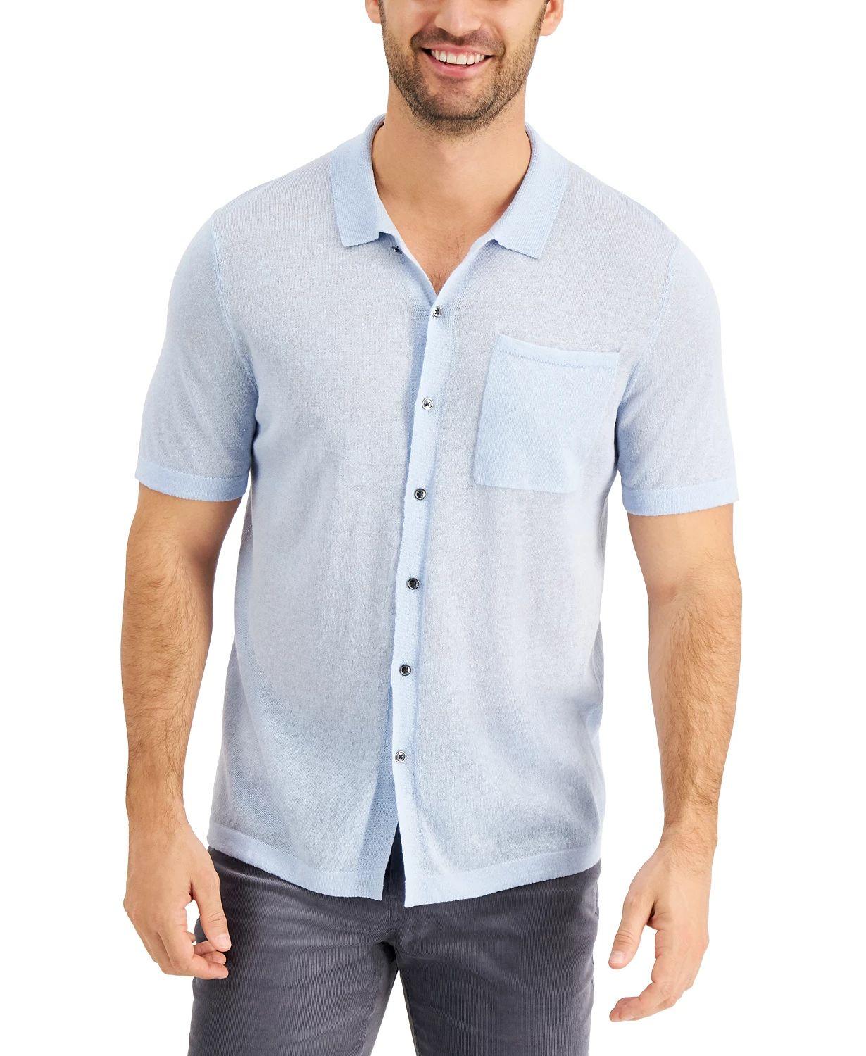 Bobbi + Bricka,Alfani, Alfani Light Blue Short Sleeve Button Up Shirt, Blue, Large-46-TagL