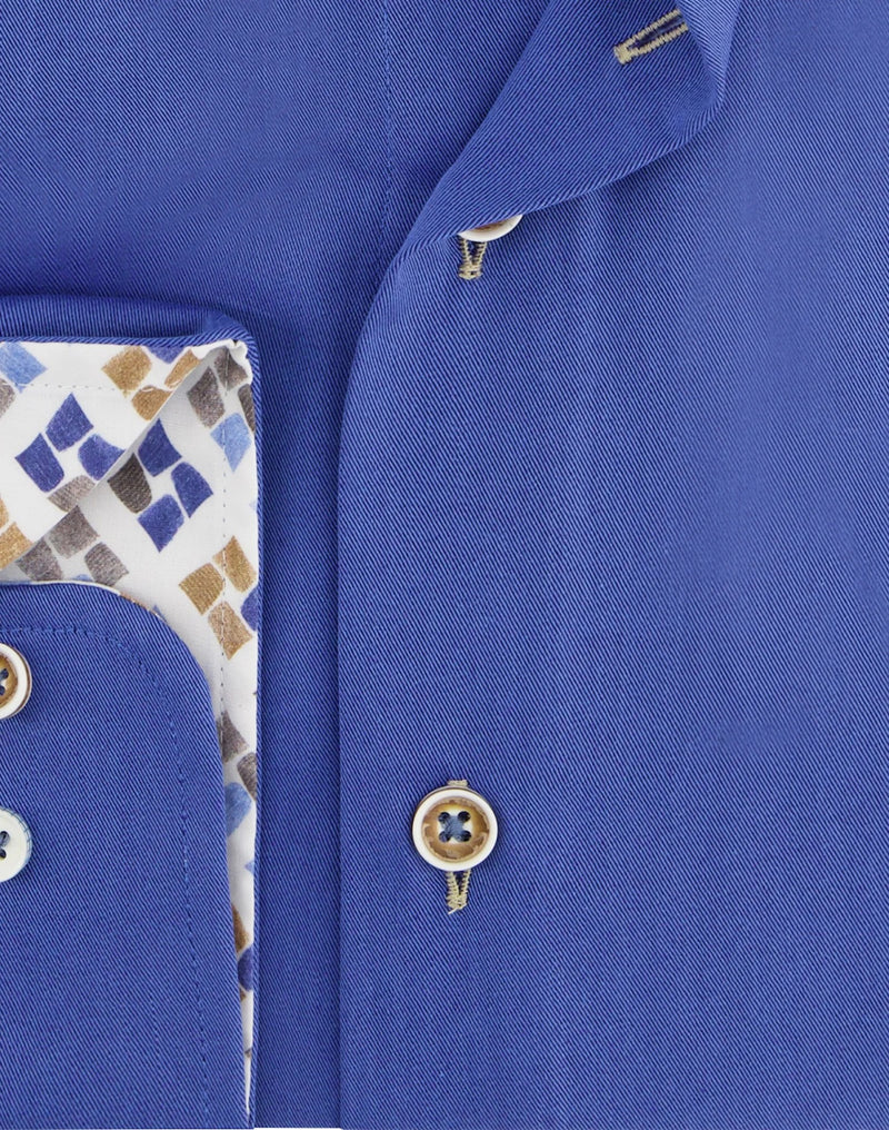 R2 Amsterdam Cobalt Blue Long Sleeve Button Up Shirt Cup Print Contrast
