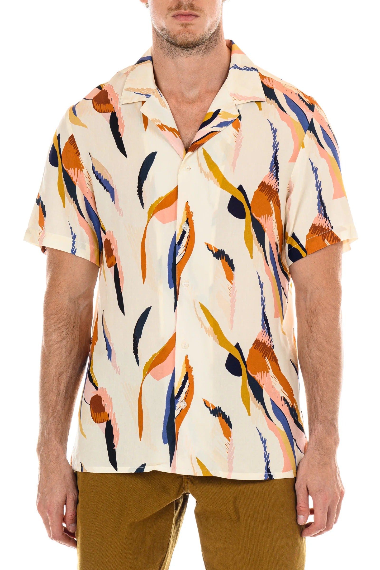 Wholesale,Original Paperbacks, Original Paperbacks Cream/Orange Abstract Print Rio Shirt, Cream, Extra Large-47-TagXL