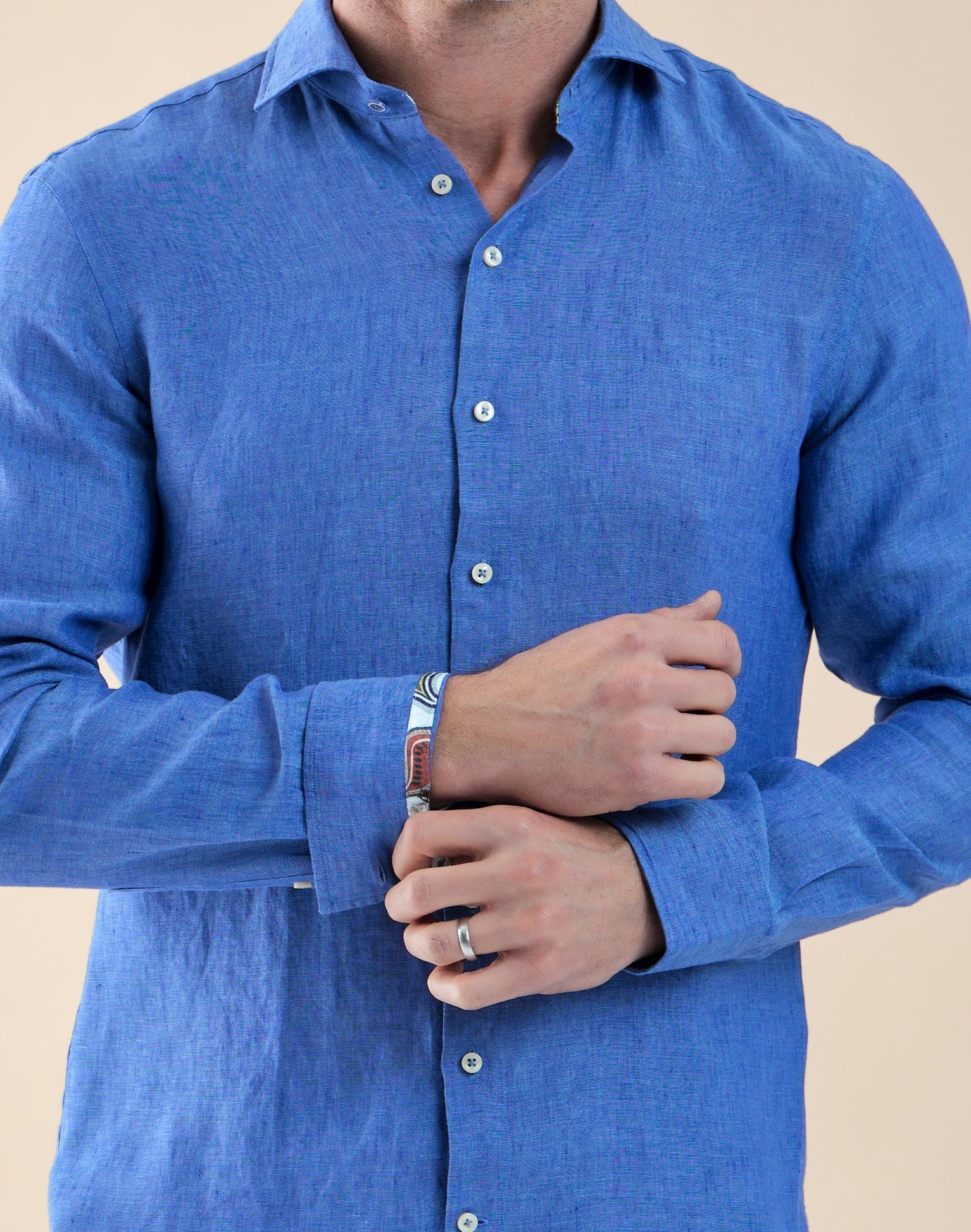 Brand Partner,R2 Amsterdam, R2 Amsterdam Dark Blue Linen Long Sleeve Shirt, Blue, Medium-44-Tag41