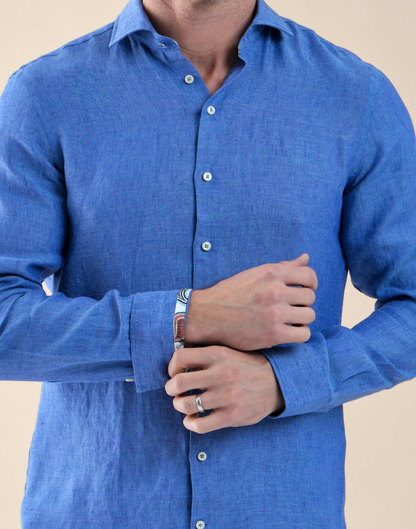 R2 Amsterdam Dark Blue Linen Long Sleeve Shirt