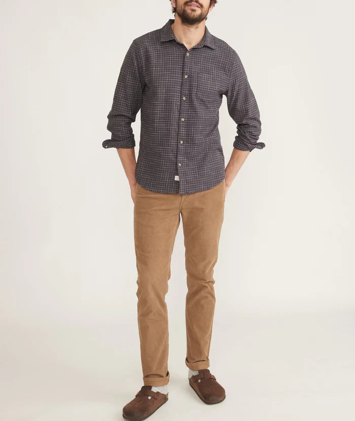 Wholesale,Marine Layer, Marine Layer Black Washed Windowpane Stretch Selvage Long Sleeve Shirt, Black, Small-40-TagS