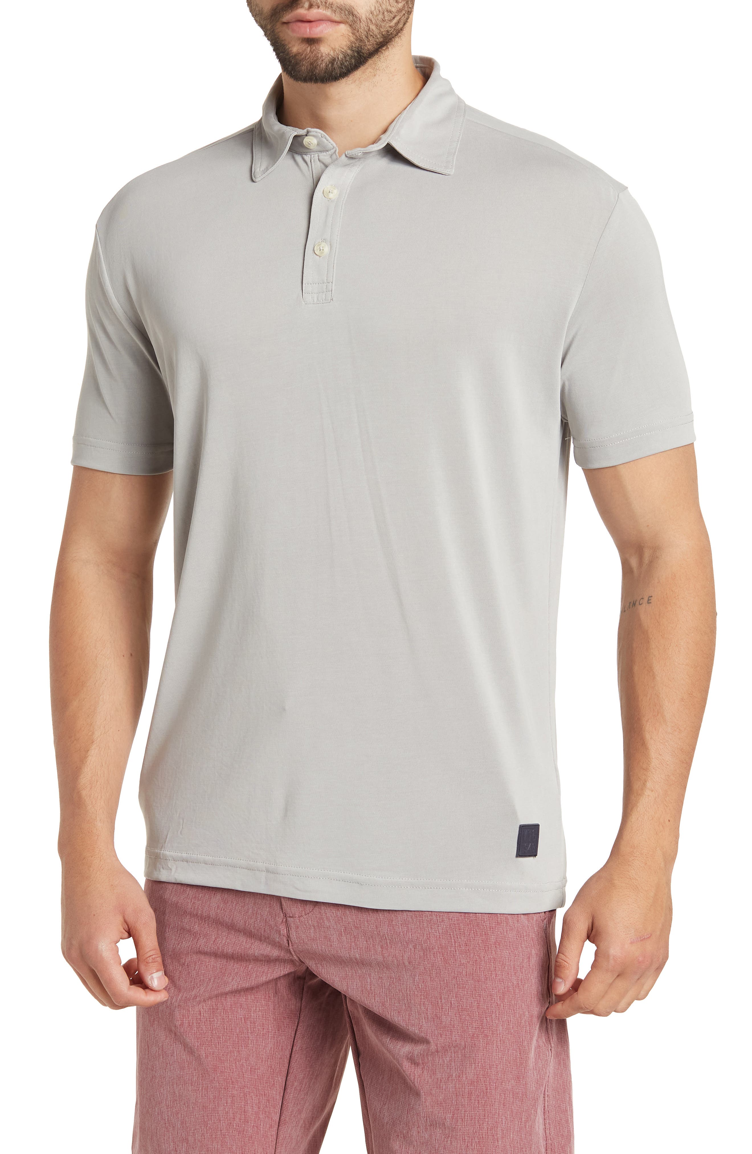GILT,Vintage 1946, Vintage 1946 Light Grey Short Sleeve Knit Polo Shirt, , 
