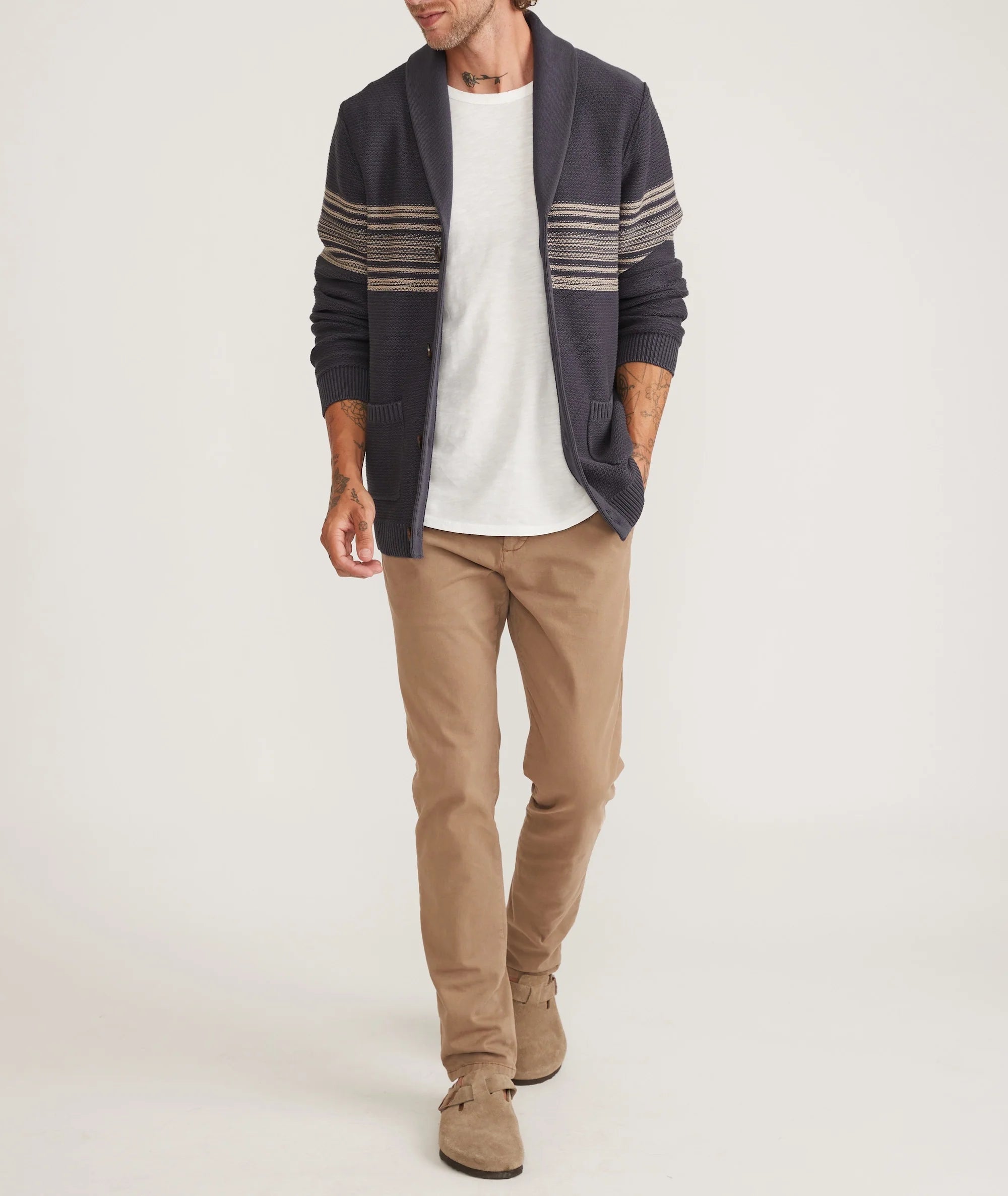 Wholesale,Marine Layer, Marine Layer Blue w/Stripe Cotton Shawl Cardigan, Blue, Extra Large-50-TagXL