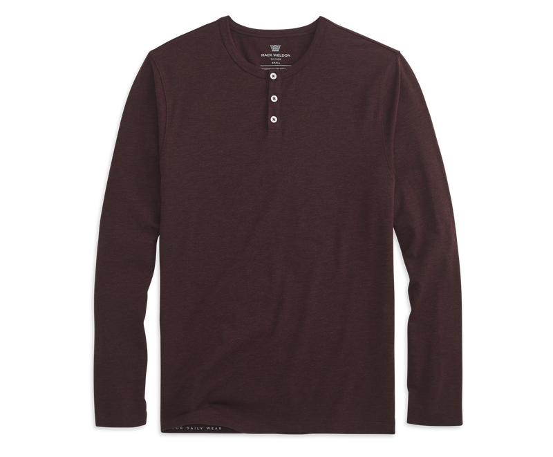 Mack Weldon Maroon Heather Silver Long Sleeve Henley