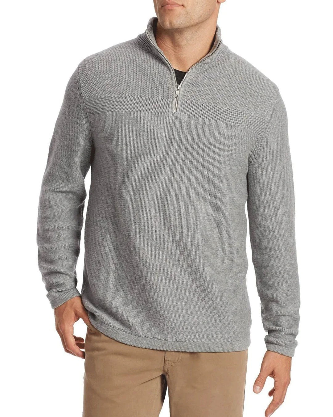 Wholesale,Flag & Anthem, Flag and Anthem Light Grey 1/2 Zip Henryville Mockneck Sweater, Grey, Large-41-TagL