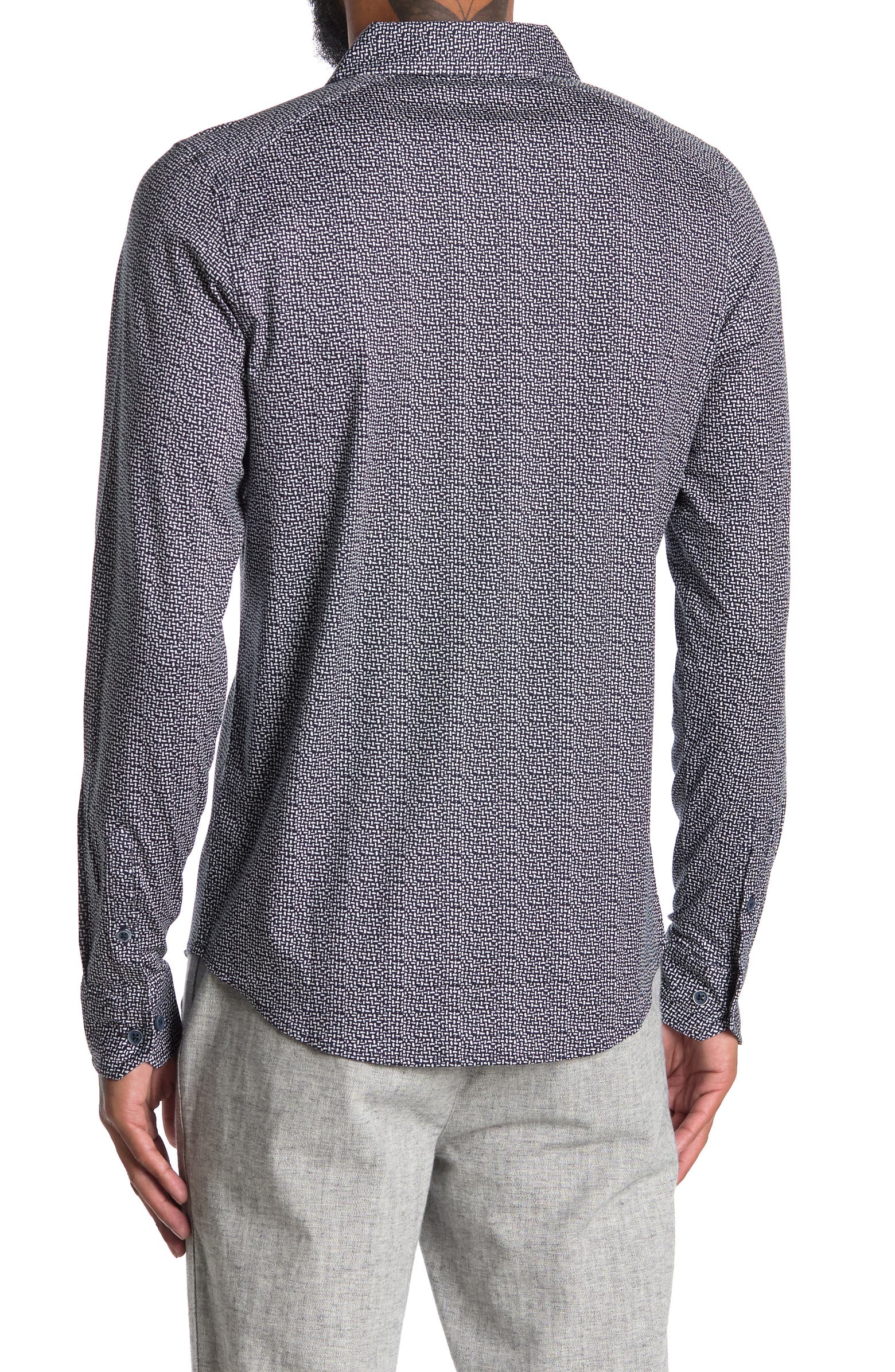 Nordstrom Rack, Raffi Navy Print Button-up Shirt, Blue, Medium-42-TagM