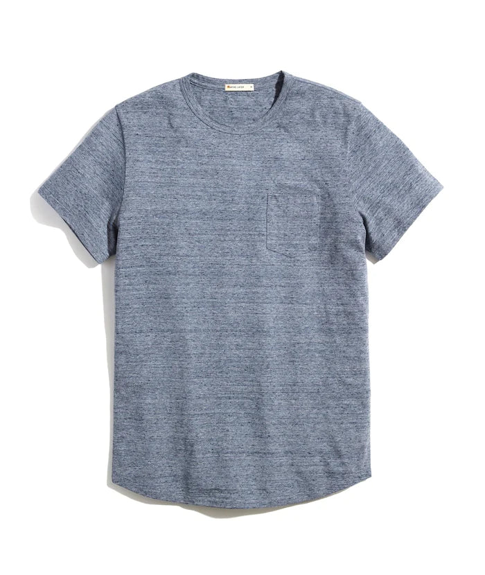 Wholesale,Marine Layer, Marine Layer Heather Blue Curve Hem Pocket Slub Tee, Blue, Extra Large-48-TagXL