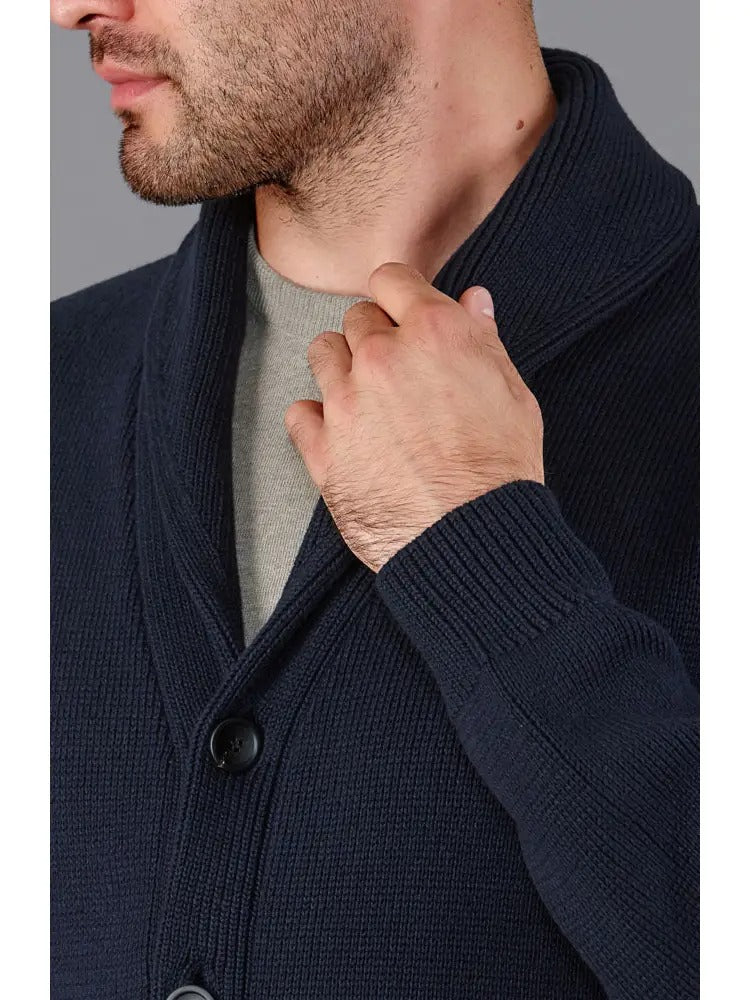 Faire,Paul James, Paul James Navy Mens Midweight Cotton Shawl Collar Cardigan, Blue, Small-41-TagS
