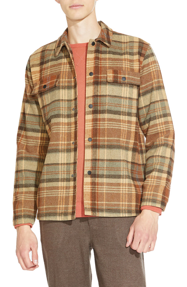 Civil Society Brown & Tan Plaid Print Knit Shirt Jacket