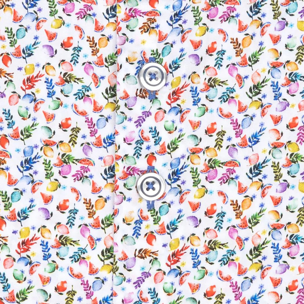 Brand Partner,R2 Amsterdam, R2 Amsterdam Multicoloured Tropical Fruit Print 100% Organic Cotton Shirt, White, Small-39-Tag37