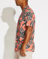Civil Society Bright Pink With Black Leaf Print Short Sleeve Button Up Shirt