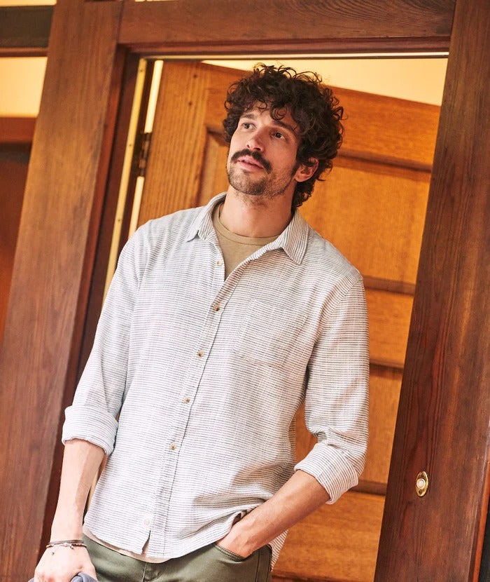 Nordstrom Rack,Jack & Jones, Marine Layer Natural/Black Stripe Stretch Selvage Long Sleeve Button Up  Shirt, White, Extra Extra Large-53-TagXXLLarge-49-TagLMedium-45-TagMExtra Large-50-TagXLSmall-42-TagS