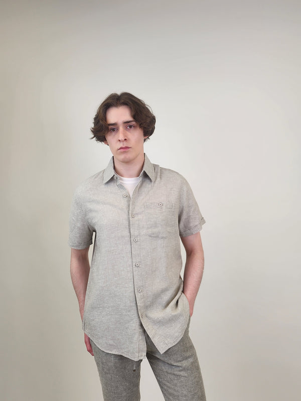 Projek Raw Beige Linen Blend Short Sleeve Shirt