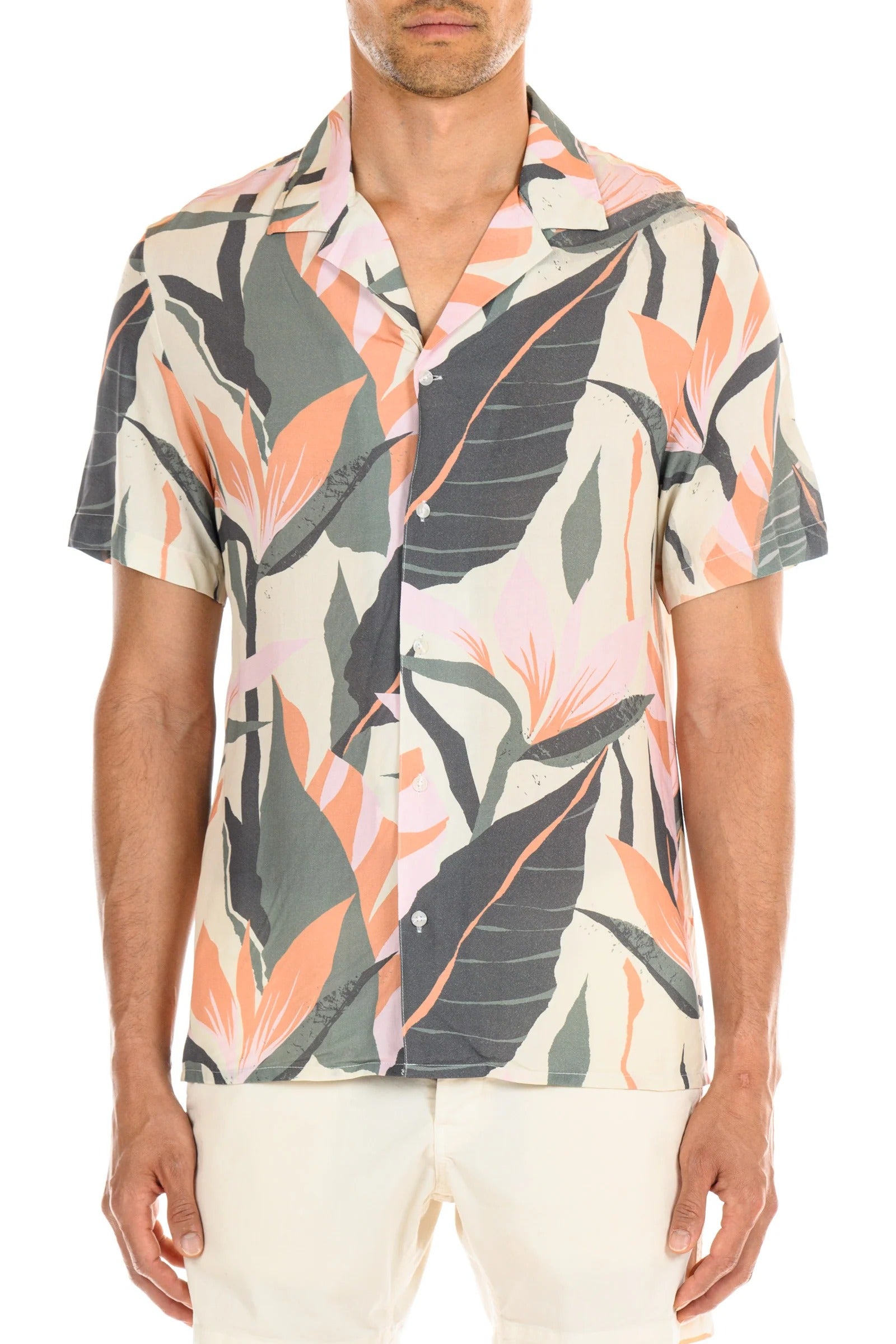 Wholesale,Original Paperbacks, Original Paperbacks Cream/Green Tropical Print Rio Shirt, Cream, Extra Large-47-TagXL