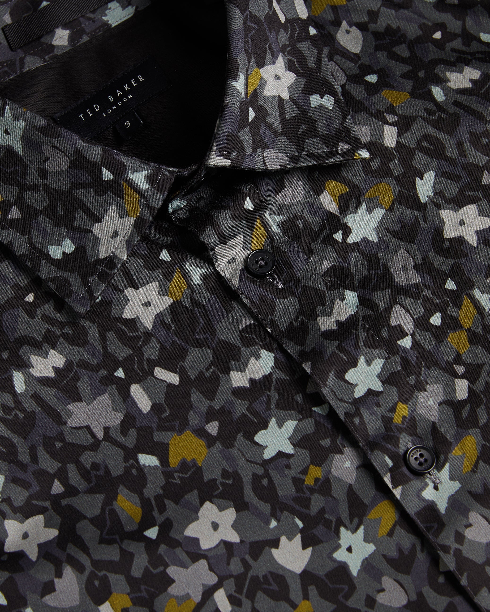 Other,Ted Baker, Ted Baker Grey/Black Floral Print Torted Woven Shirt, Grey, Medium-44-TagM