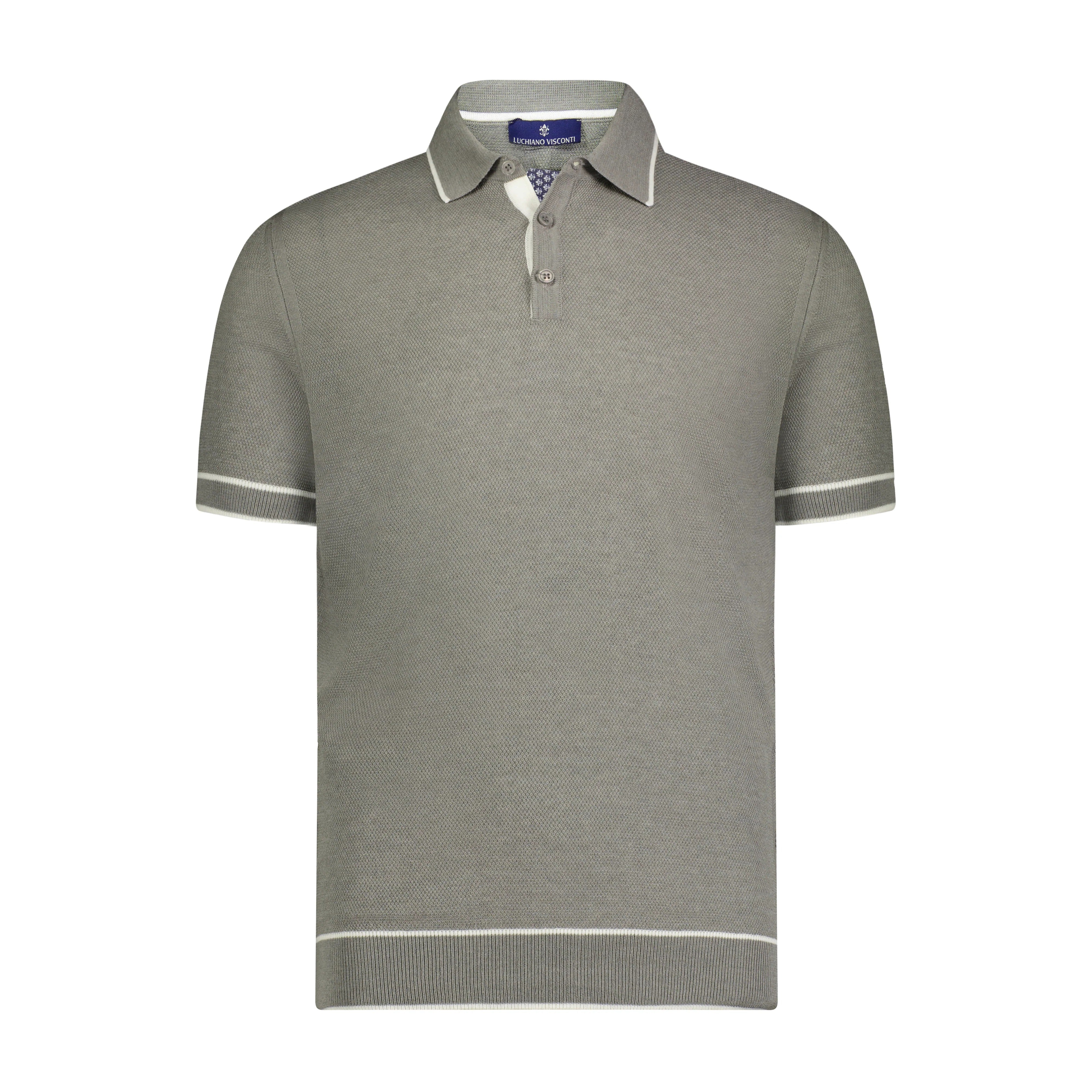 Wholesale,Luchiano Visconti, Luchiano Visconti Grey with White Trim Short Sleeve Knit Polo, Grey, Small-39-TagSMedium-40-TagMLarge-42-TagLExtra Extra Large-45-TagXXLExtra Large-44-TagXL