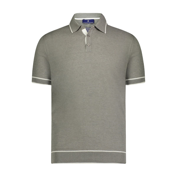 Luchiano Visconti Grey with White Trim Short Sleeve Knit Polo