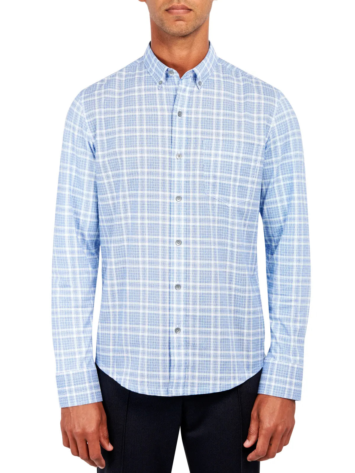 W.R.K., W.R.K Reworked Blue Plaid Long Sleeve Shirt, Blue, Medium-42-TagM